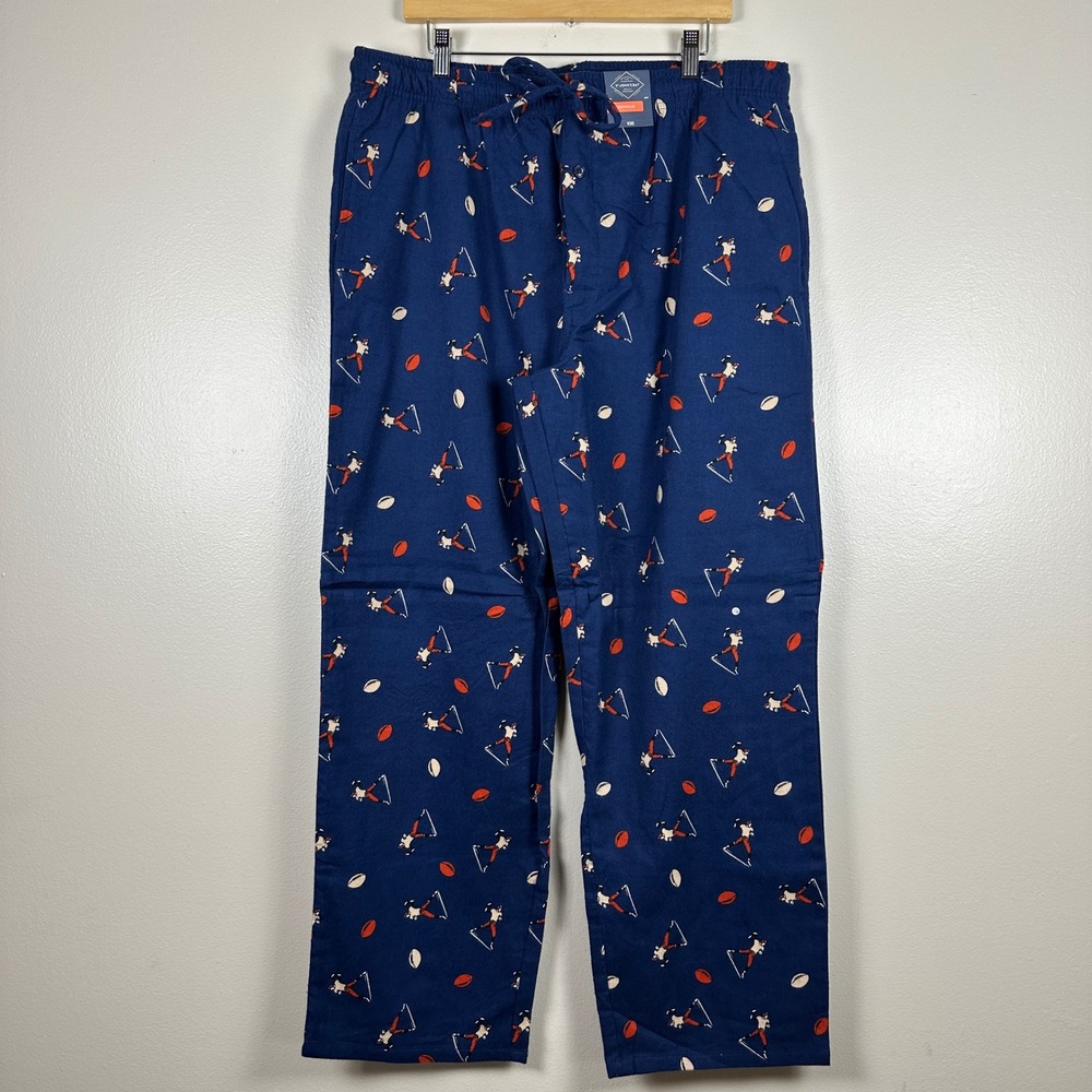 St John's Bay Men's XL Pajama Pants Navy Blue Football Print Cotton NEW